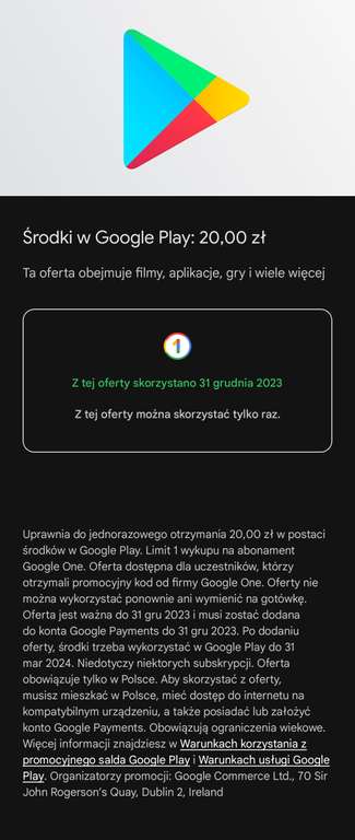 20 zł w Google Play za subskubcje Google One