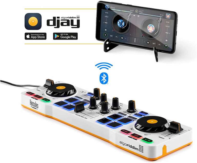 Hercules 4780955 DJControl Mix Blue Edition — bezprzewodowy kontroler DJ z Bluetooth @ Amazon
