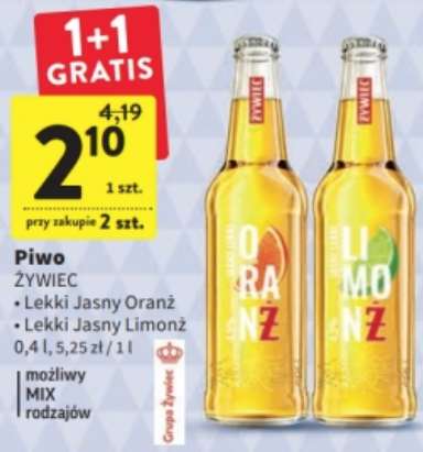 Piwo Żywiec lekkie 2 rodzaje butelka 0,4L 1+1 gratis @Intermarche i @Topaz