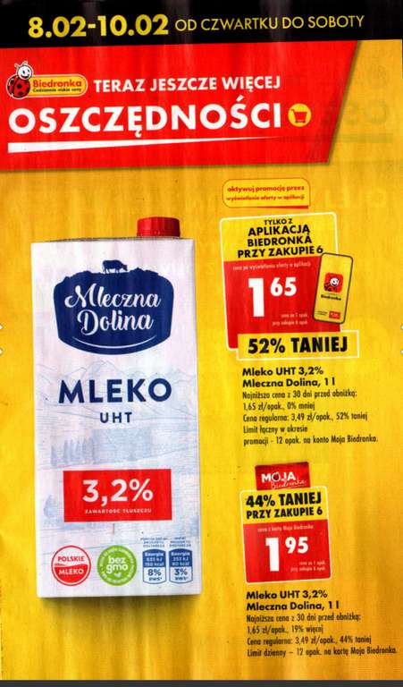Mleko 3,2% Mleczna dolina, Biedronka