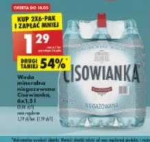 Woda mineralna niegazowana CISOWIANKA (cena przy zakupie 2x6 sztuk) @Biedronka