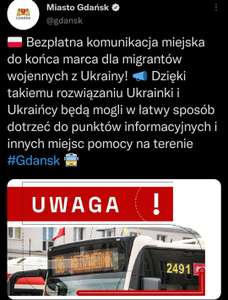 Bezpłatna komunikacja miejska dla Ukraińców w Gdańsku