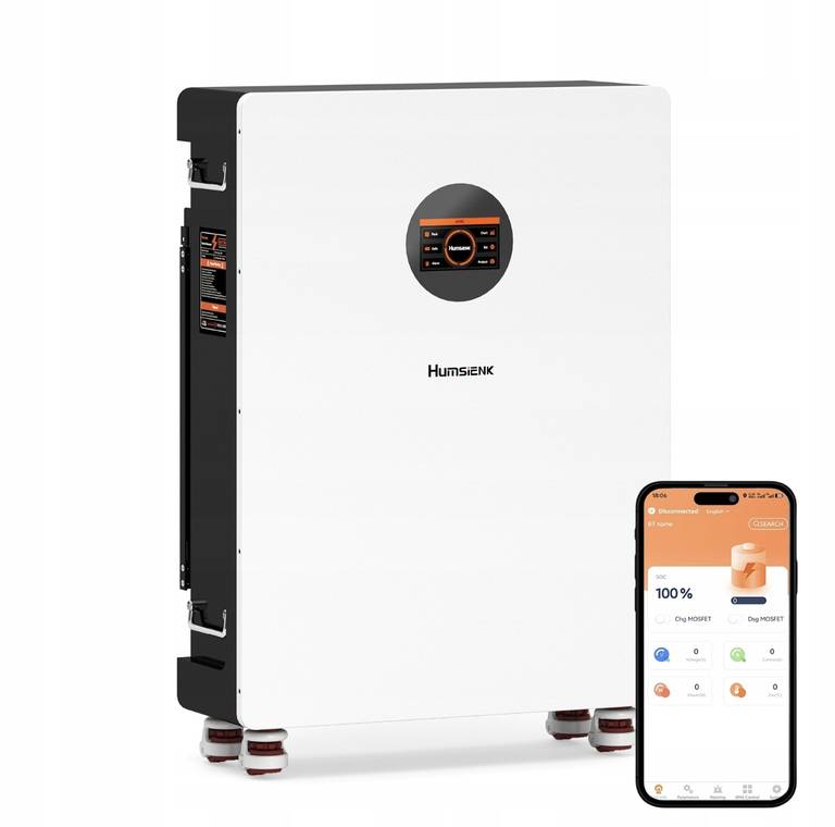 Magazyn Energii 16.1kWh 51.2V 314Ah BT LiFePO4 z BMS 200A, LCD Touchscreen