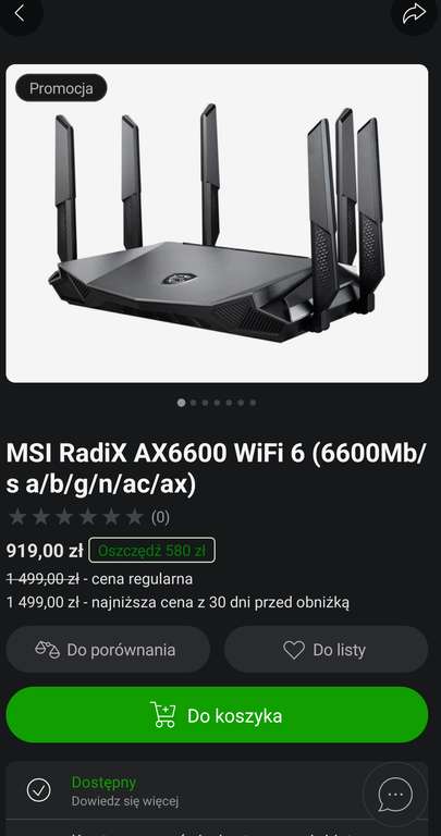 Trójpasmowy gamingowy Router MSI RadiX AX6600 wifi 6 (6600Mb/s a/b/g/n/ac/ax)
