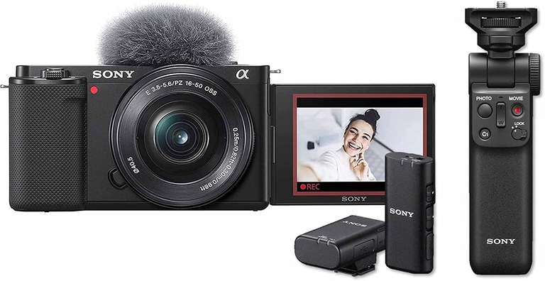Kompaktowy aparat Sony Alpha ZV-E10L + mikrofon ECM-W2BT+ uchwyt GP-VPT2BT