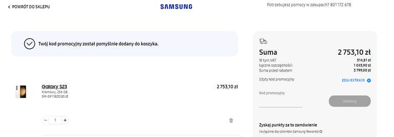 Samsung Galaxy S23 8/128 za 2591; 8/256 za 2753, Samsung dla Edukacji