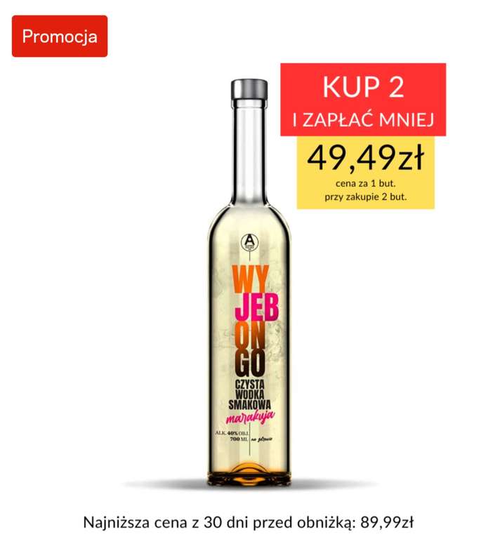 Wódka Wyjebongo Marakuja 0,7l, cena 1 szt przy zakupie 2 szt