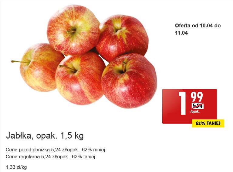 Jabłka 1,5 kg / opak. (1,33 zł / kg) @Biedronka