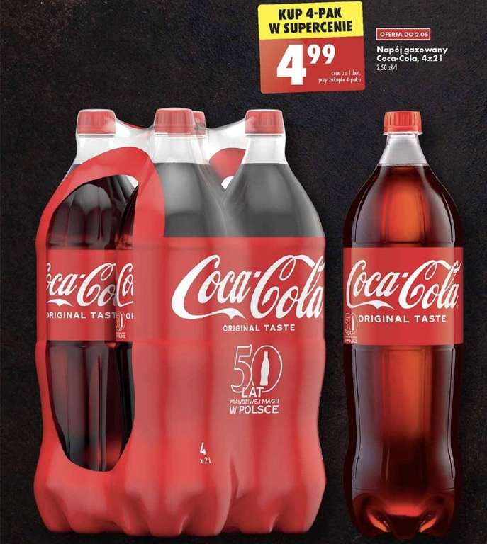 Coca-Cola w biedronce po 2,50zł/l przy zakupie 4 butelek po 2l