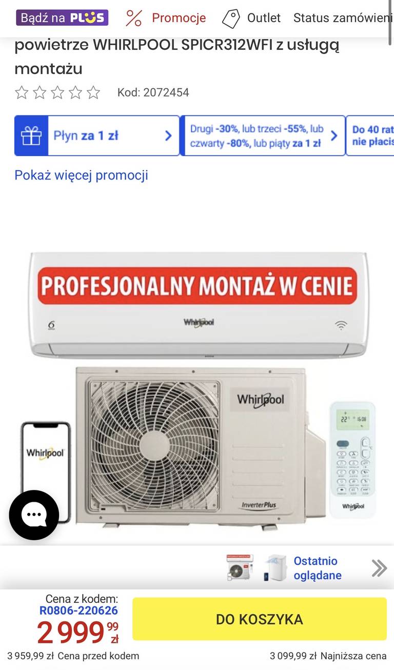 Klimatyzator Split Whirlpool SPICR312WFI z usługą montażu