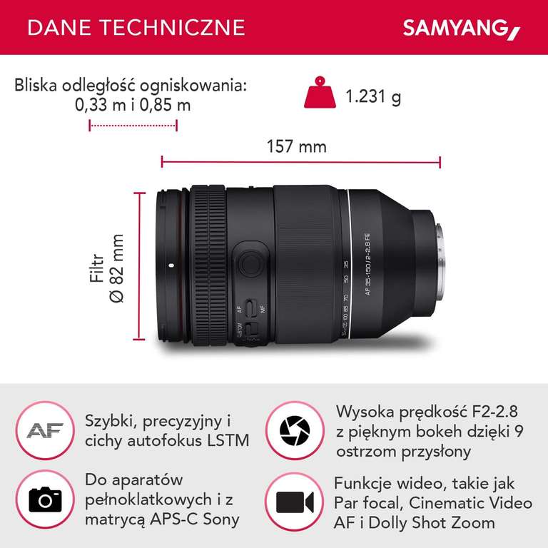 Obiektyw Samyang F2.0-2.8 35-150 mm mocowanie Sony E mount