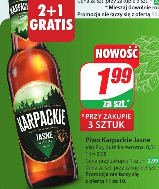Piwo Karpackie Jasne 6% - butelka zwrotna - cena przy zakupie 3 sztuk