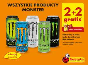 Wszystkie Napoje energetyczne Monster 2+2 gratis - Biedronka