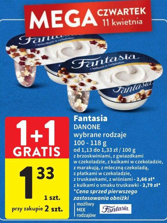 Fantasia DANONE 1+1, 100-118 g, wybrane rodzaje - Intermarche