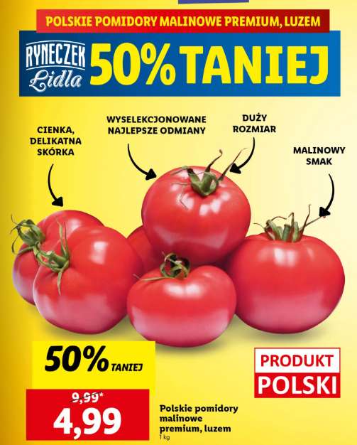Pomidory malinowe - 4,99 zł/kg w Sobotę 5 sierpnia w LIDL