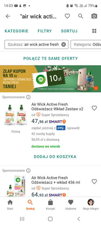 Odświeżacz Airwick active fresh - kupon na 10 zł przy zakupie za 50 zł- allegro