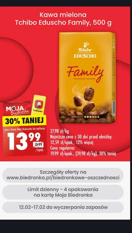 Kawa mielona Tchibo Eduscho Family 500g 13,99 zł Biedronka