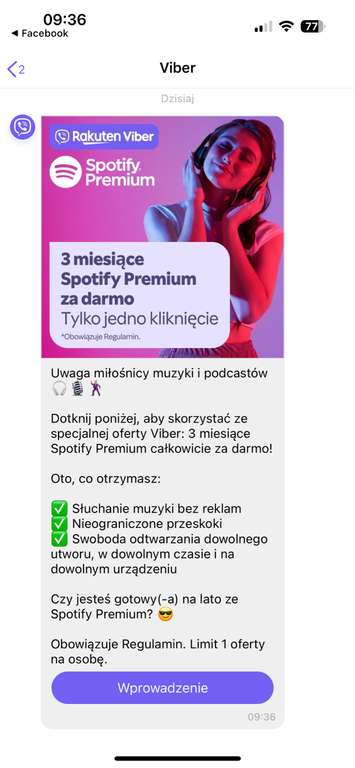 Spotify premium za darmo na 3 miesiące przez VIBER