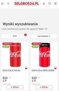 Coca-Cola w puszce 200ml, również Zero, Selgros stacjonarnie oraz online