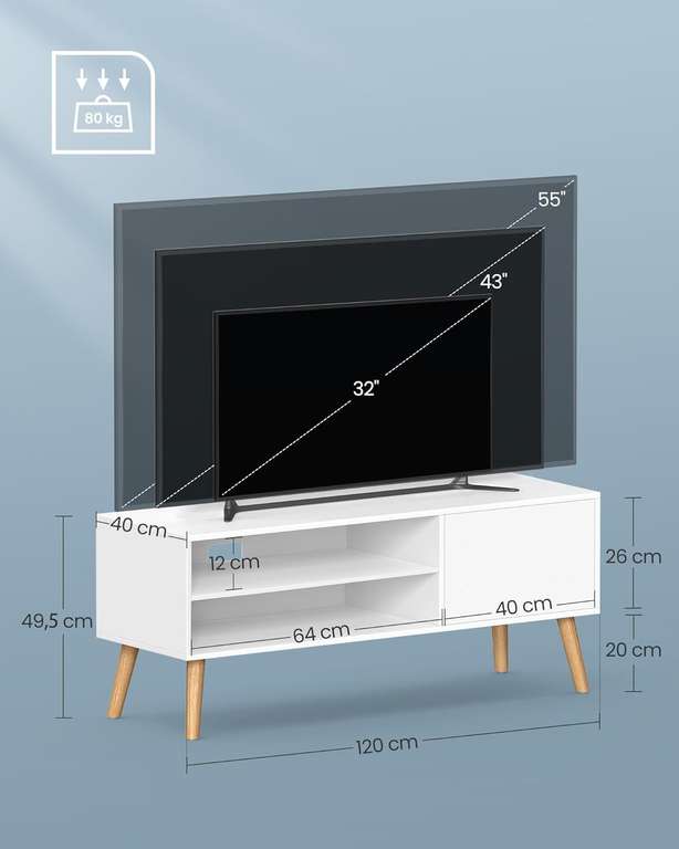 Szafka RTV pod telewizor VASAGLE - na TV do 55 cali, długość 120cm, biała