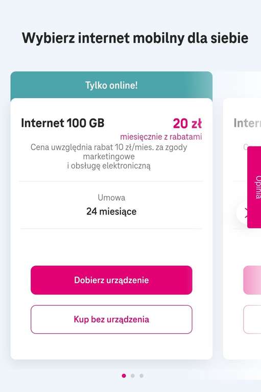 T-Mobile 100GB za 20 PLN miesięcznie/24 miesiące. 0 złotych aktywacja