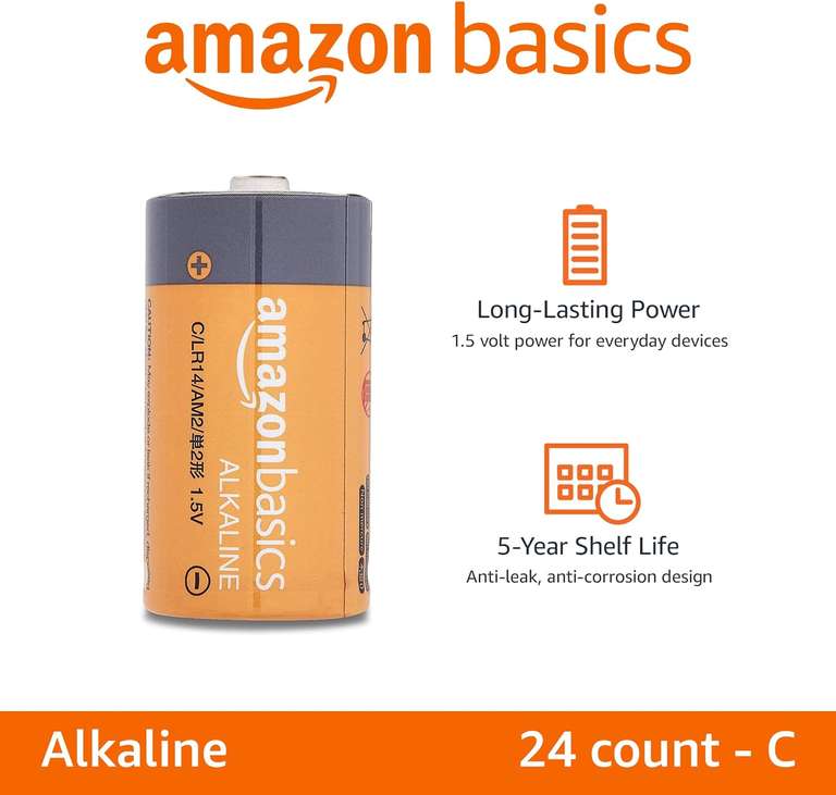 Amazon Basics Uniwersalne baterie alkaliczne C, 24-pak