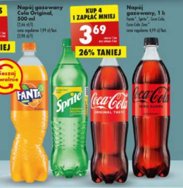 Coca Cola, Coca Cola Zero, Fanta, Sprite 3,69zł za litr w Biedronce przy zakupie 4