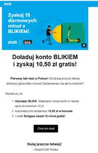Hulajnogi DOTT - Doładuj konto BLIKIEM i zyskaj 10,50 zł gratis!