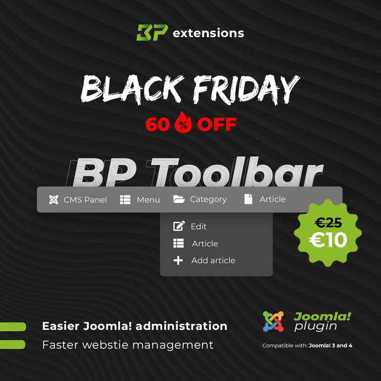 Plugin BP Toolbar do Joomla! 3 i 4 ułatwiający zarządzanie stroną