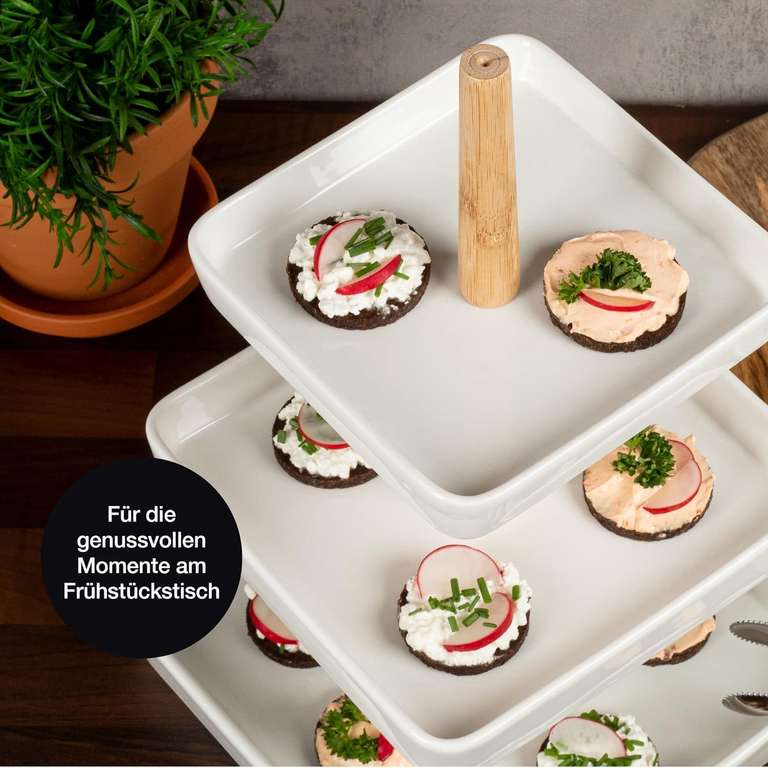 Moritz & Moritz Etażerka na owoce 3 poziomy, w zestawie szczypce, wykonana z wysokiej jakości porcelany, nowoczesna dekoracja kuchenna