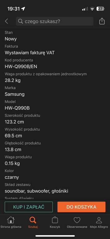 Soundbar Samsung HW-Q990B 11.1.4 kan. 656 W czarny