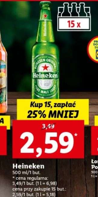 Piwo Heineken 0,5l przy zakupie 15 sztuk