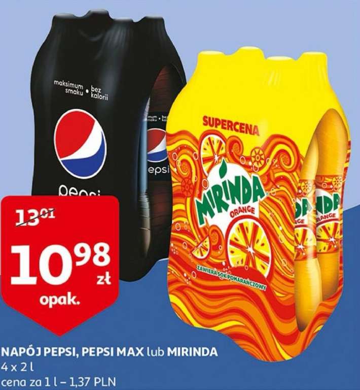Pepsi, Pepsi Max lub Mirinda 4 x 2 litry za 10,98 zł (1,37/L)