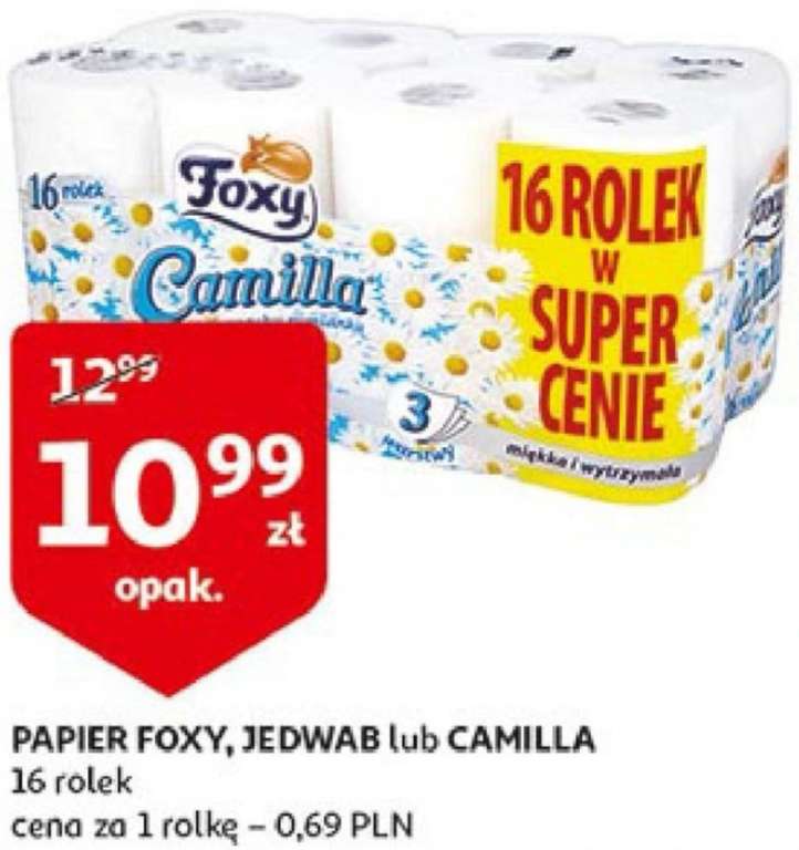 Auchan - papier toaletowy FOXY 16 szt za 10,99 zł. 3-warstwowy (69gr/szt)