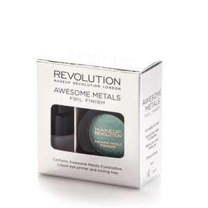 Makeup Revolution Zestaw Awesome Metals Foil Finish Metaliczny cień do powiek + Podkład Emerald God