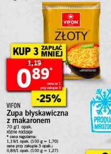 Promocja na zupki Vifon w Lidlu przy zakupie 3szt cena 0.89zl za sztuke.