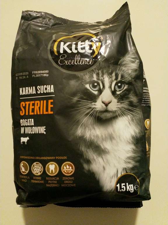 Karma dla kota Kitty Sterile z wołowiną 1.5kg Biedronka