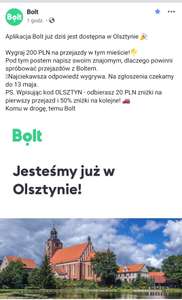 Bolt (dawniej Taxify) w Olsztynie i Kielcach! -20ZŁ na pierwszy przejazd i -50% na kolejne