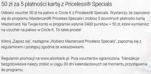 50 zł na paliwo w Circle K za 5 płatności kartą z Pricless Specials w Alior Bank