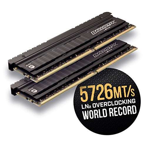 Zestaw pamięci Elite Ballistix, (DDR4, 3600 MT / s, PC4-28800, CL16, Single Rank x8, DIMM, 288-pin), 16 GB (8 GB x 2), czarny