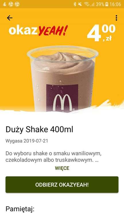 Duży shake 400ml w ,,McDonald"