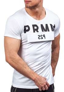 T-shirt męski z nadrukiem biały Denley 9023