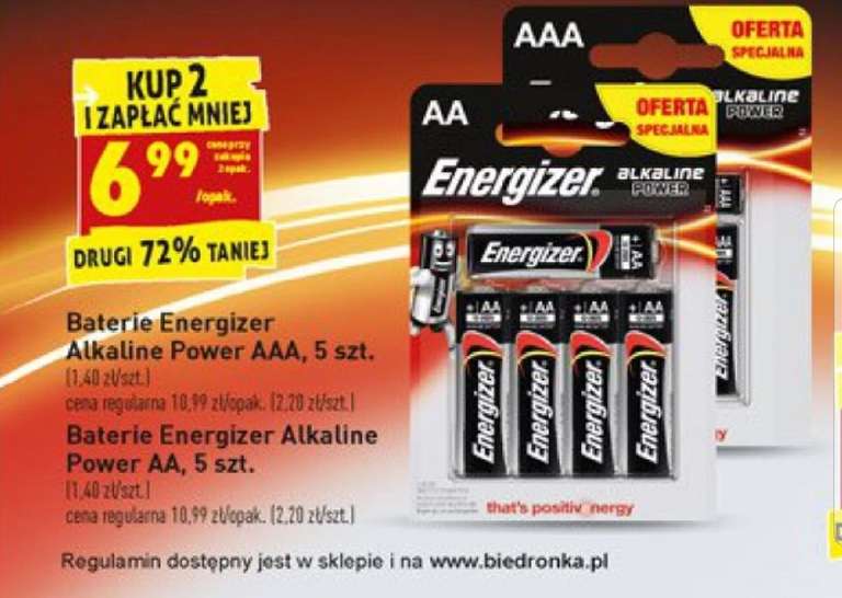Baterie Energizer AA lub AAA przy zakupie 2op. @Biedronka