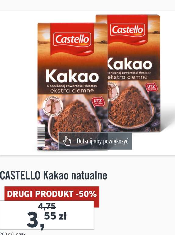 [Lidl] Castello Kakao naturalne za 3,55 przy zakupie 2szt.(-25%)