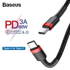Kabel USB-C do USB-C Baseus PD 3.0 60W, czarny, 0,5m, z kodem za 0,98$