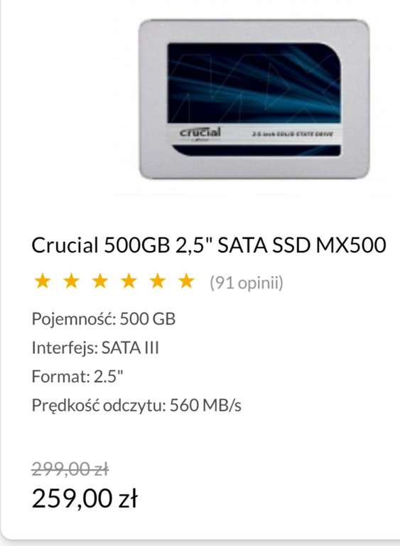 Crucial 500GB 2,5" SATA SSD MX500