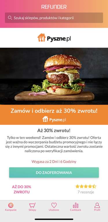 [Weekend 25-27.10] 30% zwrotu za zakup w Pyszne.pl - REFUNDER