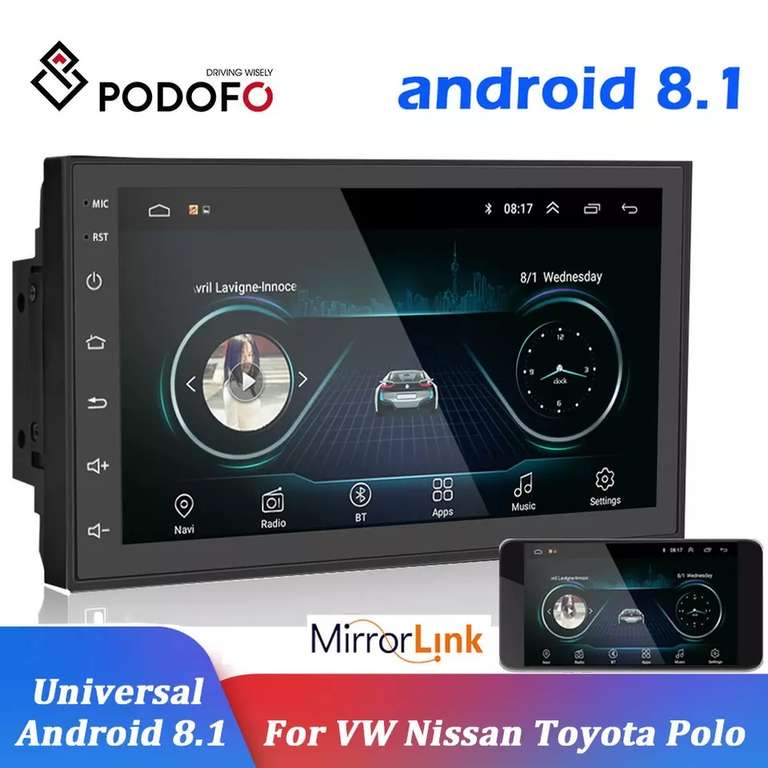 Podofo Radio Samochodowe Multimedia Player Andriod GPS Navigation 2DIN HD Autoradio WiFi USB FM 2 Din 7" Car Audio Stereo