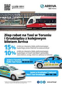 Zniżka 10/15% na taksówkę po okazaniu biletu kolejowego (Toruń, Grudziądz) @ Arriva