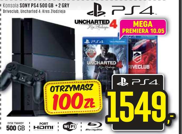 Playstation 4 + gry Driveclub i Uncharted 4 - za 1549 zł @ neonet